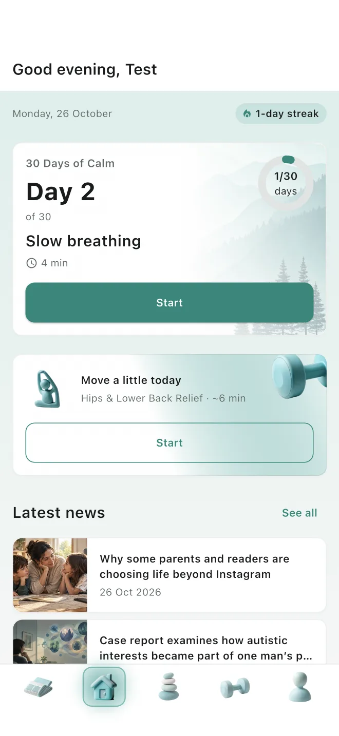 Daily Mind Balance home screen