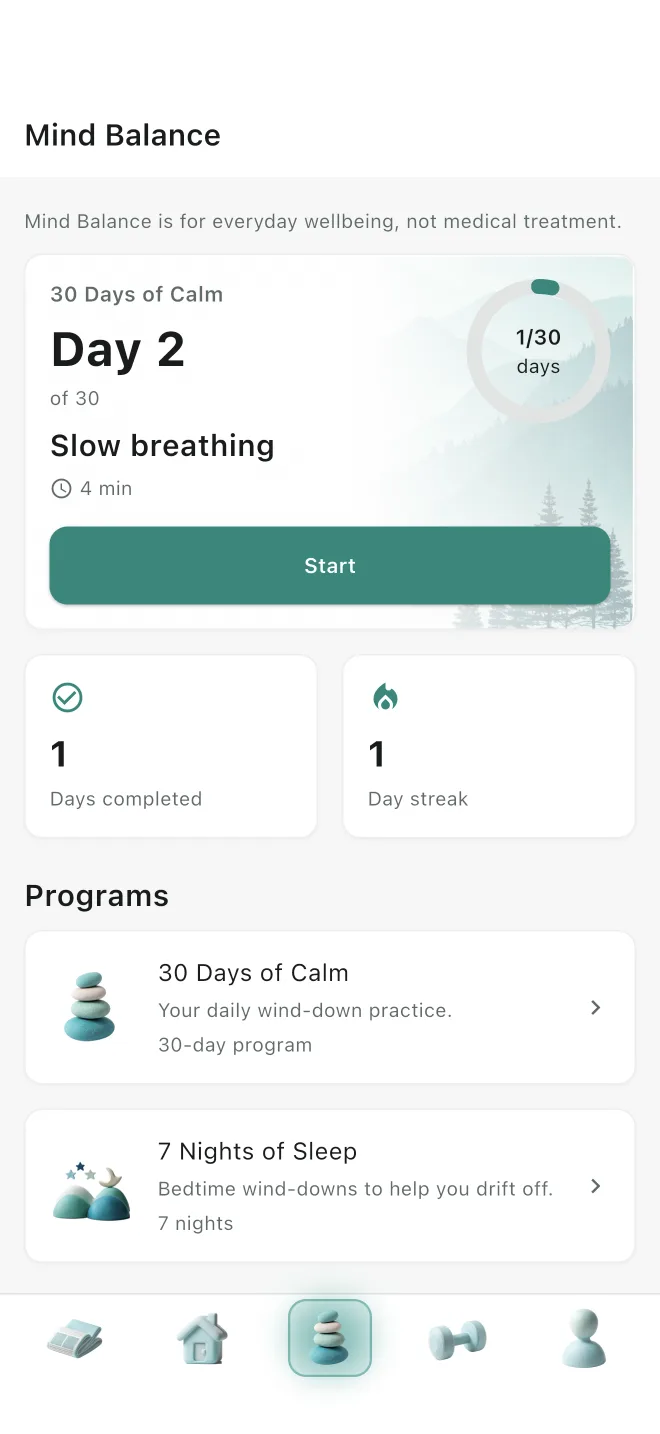 Mind Balance journey screen