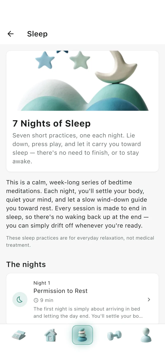 Sleep support screen in Daily Mind Balance