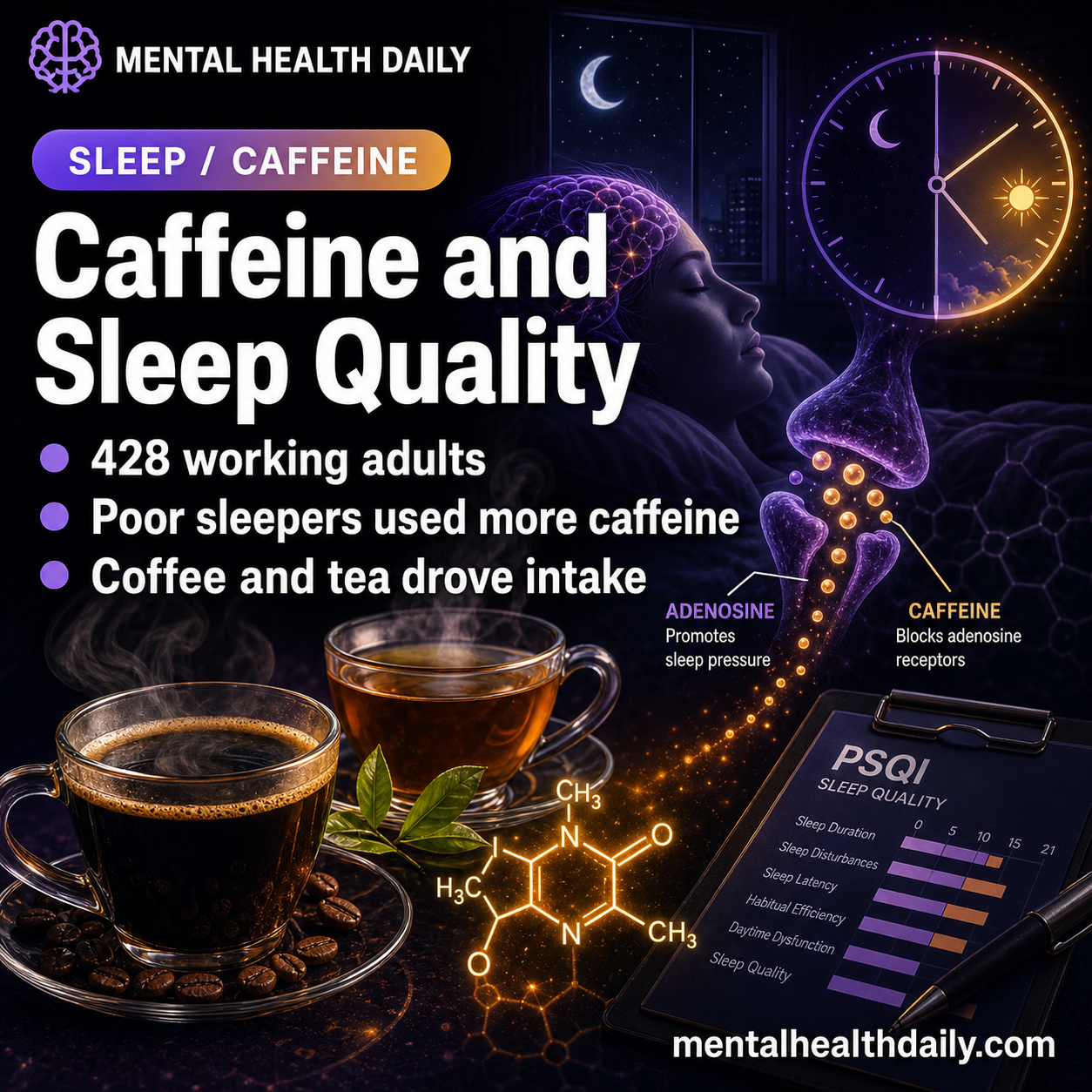 Caffeine Intake and Sleep Quality: 428 Working Adults, Source by Source