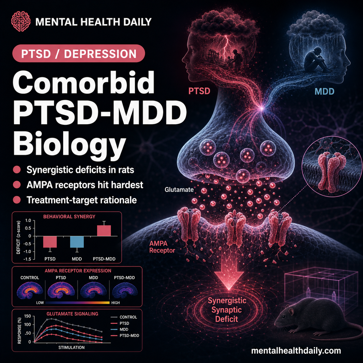 PTSD With Depression Hits AMPA Receptors Harder in Rat Models