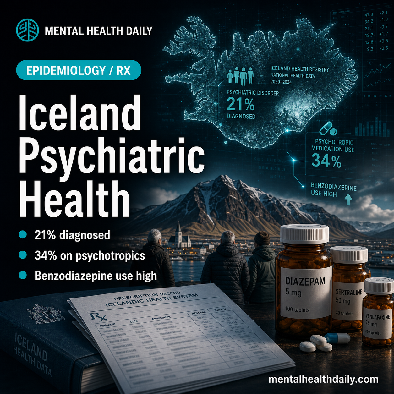 Iceland Psychiatric Data: 21% Diagnosed, 34% on Psychotropics (2026)
