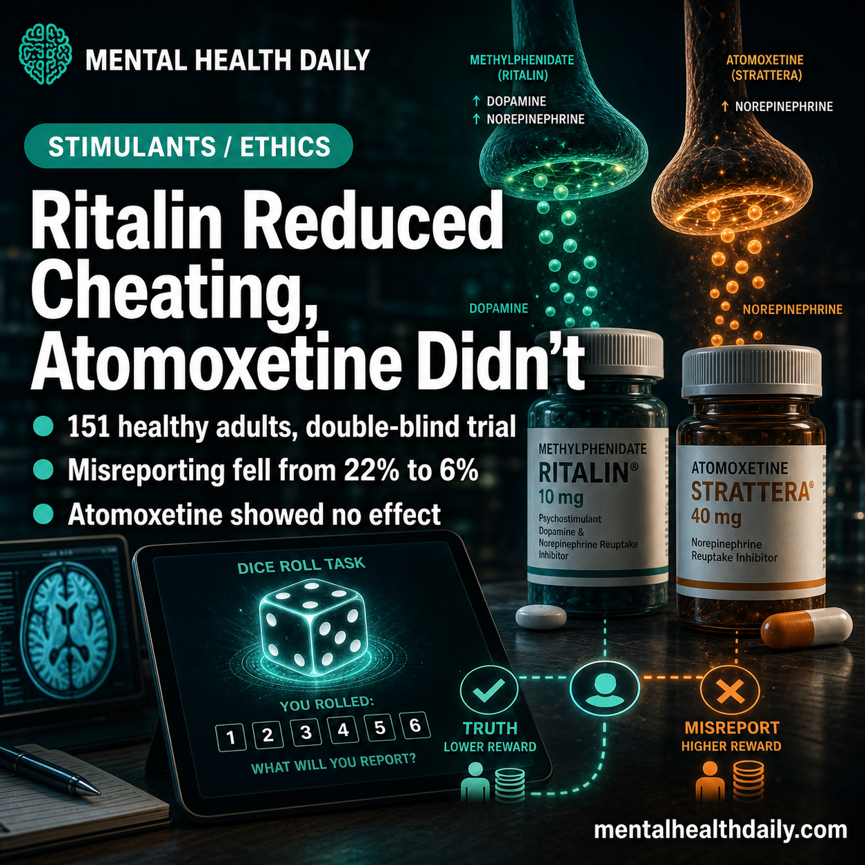 Methylphenidate Reduced Dishonesty and Cheating in 151 Adults; Atomoxetine Had No Effect
