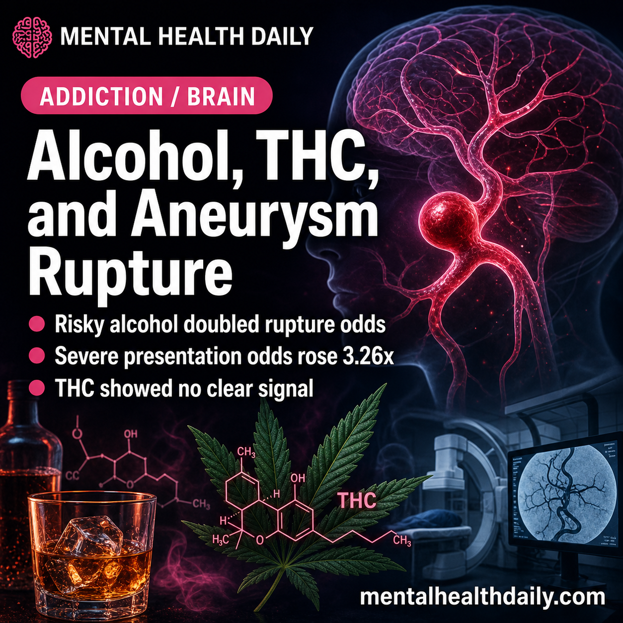 Risky Alcohol Use Doubled Aneurysm Rupture Odds; THC Signal Was Null