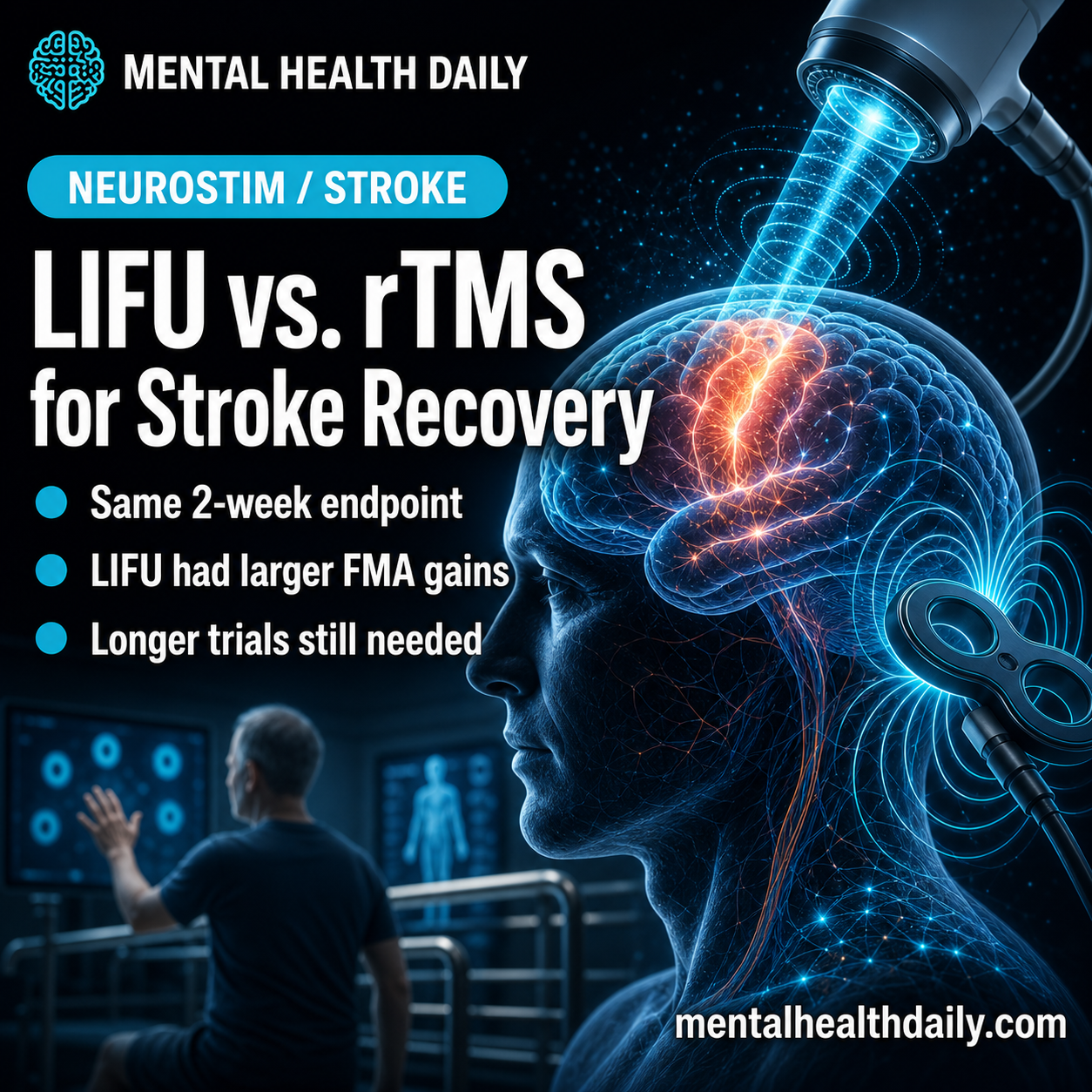 LIFU vs. rTMS for Stroke Recovery: Same 2-Week Endpoint, Larger FMA Gains