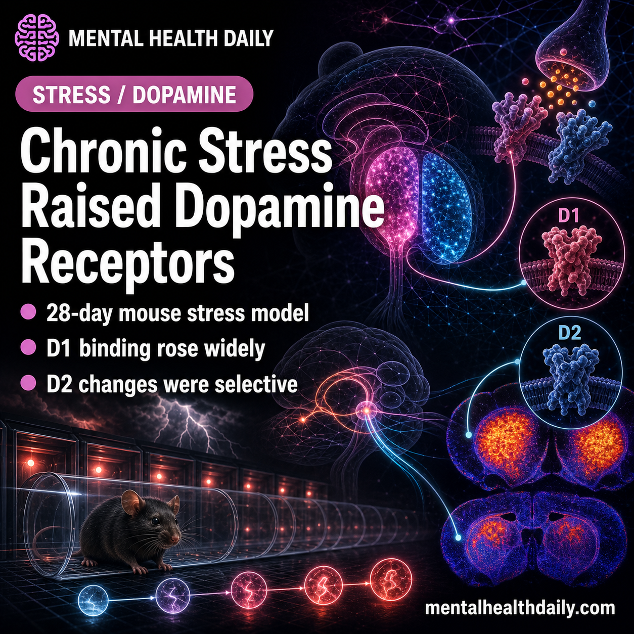 Chronic Stress Increased Mouse D1 and D2 Dopamine Receptors