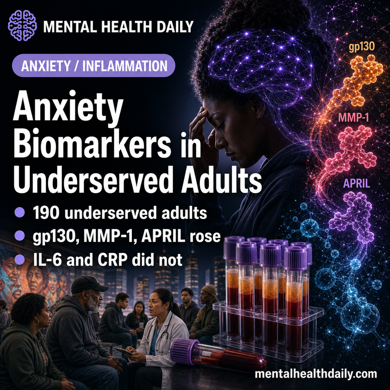 Anxiety Biomarkers: gp130, MMP-1, APRIL in 190 Adults