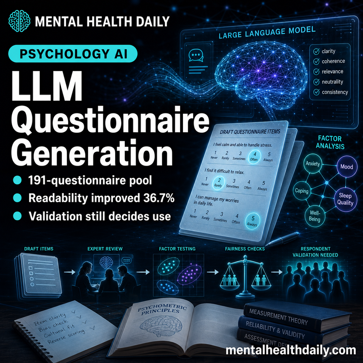 LLM Psychology Questionnaire Generation Improved Readability 36.7%