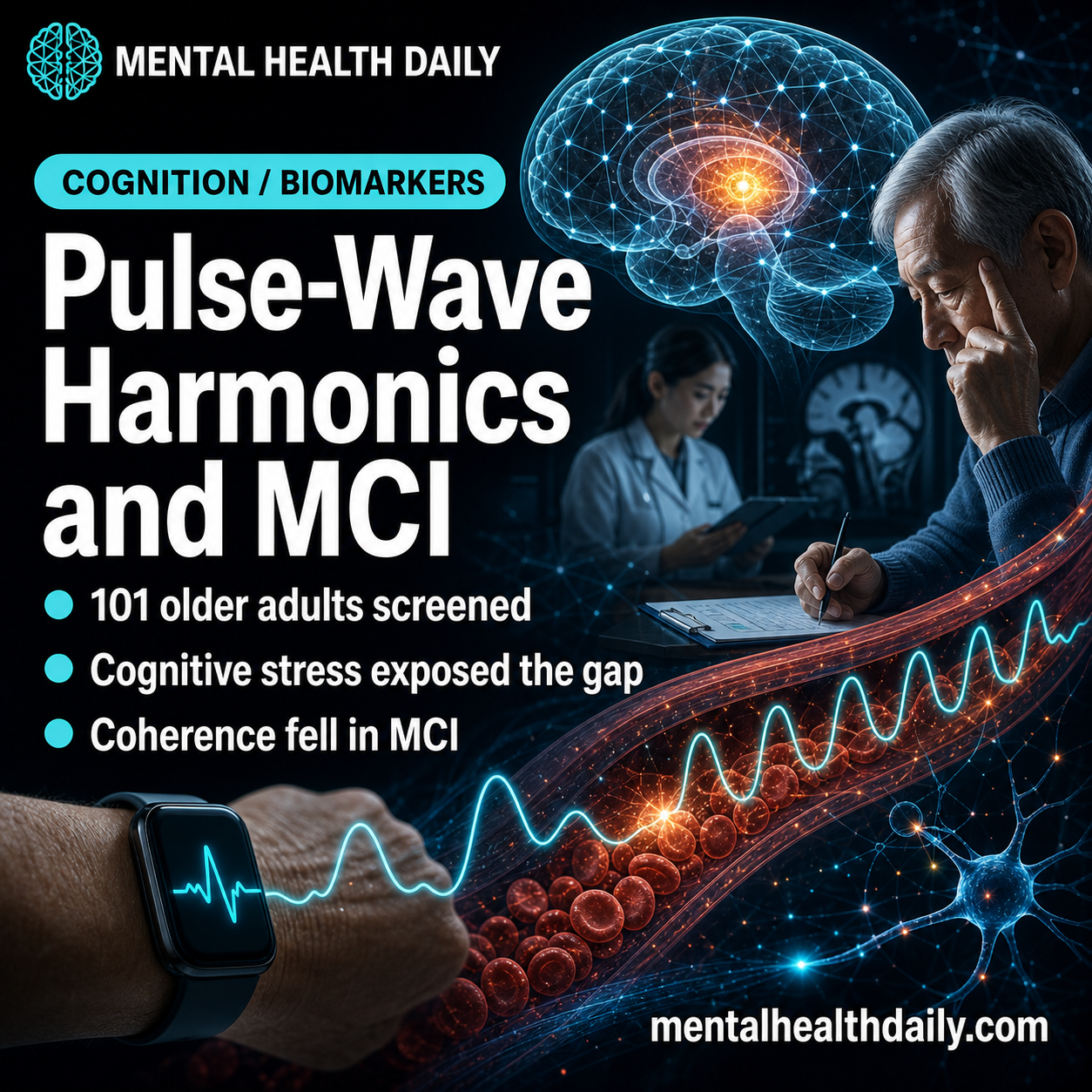 Pulse-Wave Harmonics Flag MCI During Cognitive Stress: 2.6-Point Gap