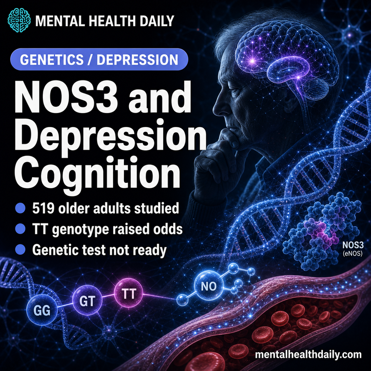 NOS3 TT Variant Linked to 1.72x Cognitive Risk in First-Episode Depression