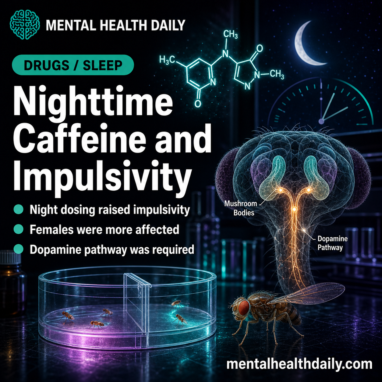 Nighttime Caffeine Increased Impulsivity Through Dopamine in Fly Study