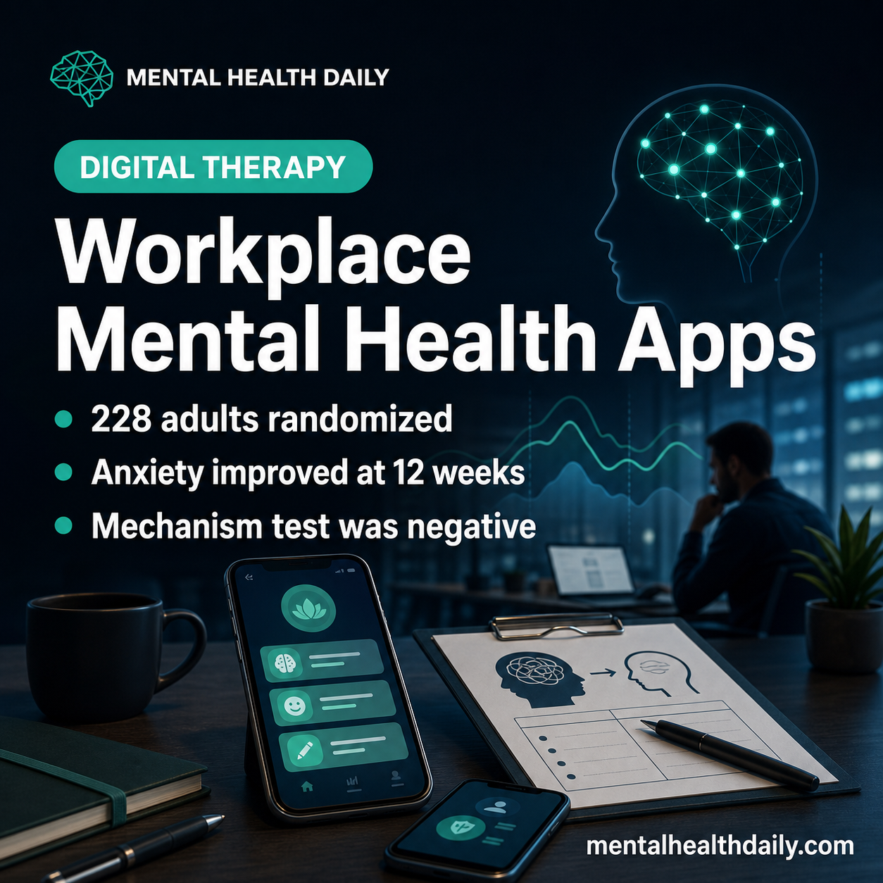 Workplace Mental Health Apps Split Outcomes: Anxiety Down, Wellbeing Up