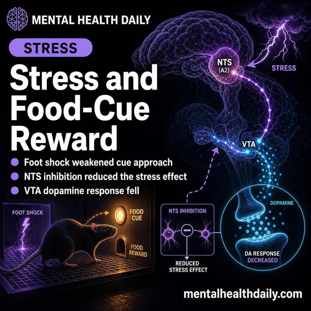 Stress Suppressed Food-Cue Reward Through NTS A2 Dopamine Circuits