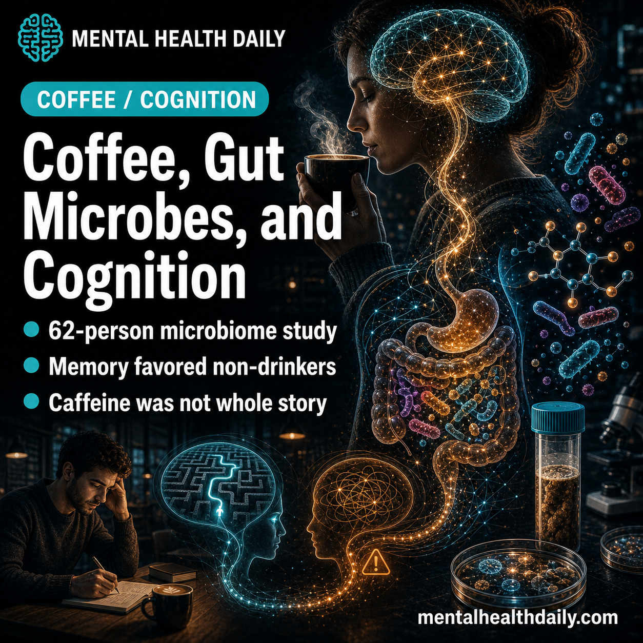 Coffee, Gut Microbes, Memory, and Impulsivity in 62 Adults