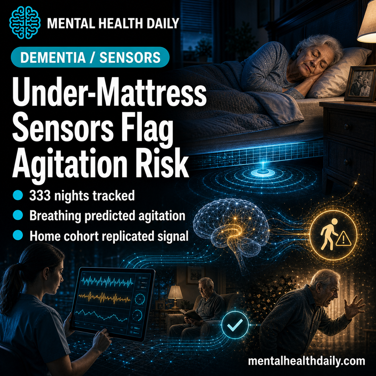 Under-Mattress Sensors Predict Dementia Agitation: 333-Night Cohort