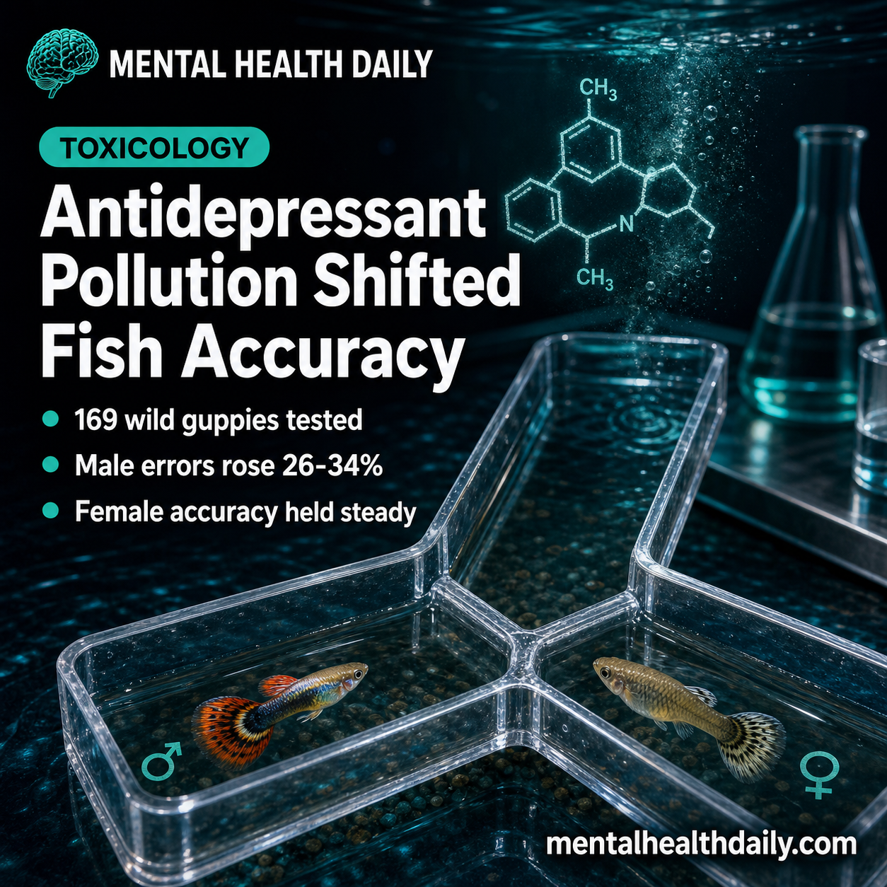 Amitriptyline Water Pollution Impaired Male Guppy Spatial Accuracy