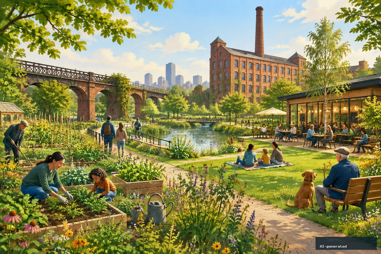 How Northern Roots is turning Oldham’s industrial past into an urban nature hub — AI-generated editorial image