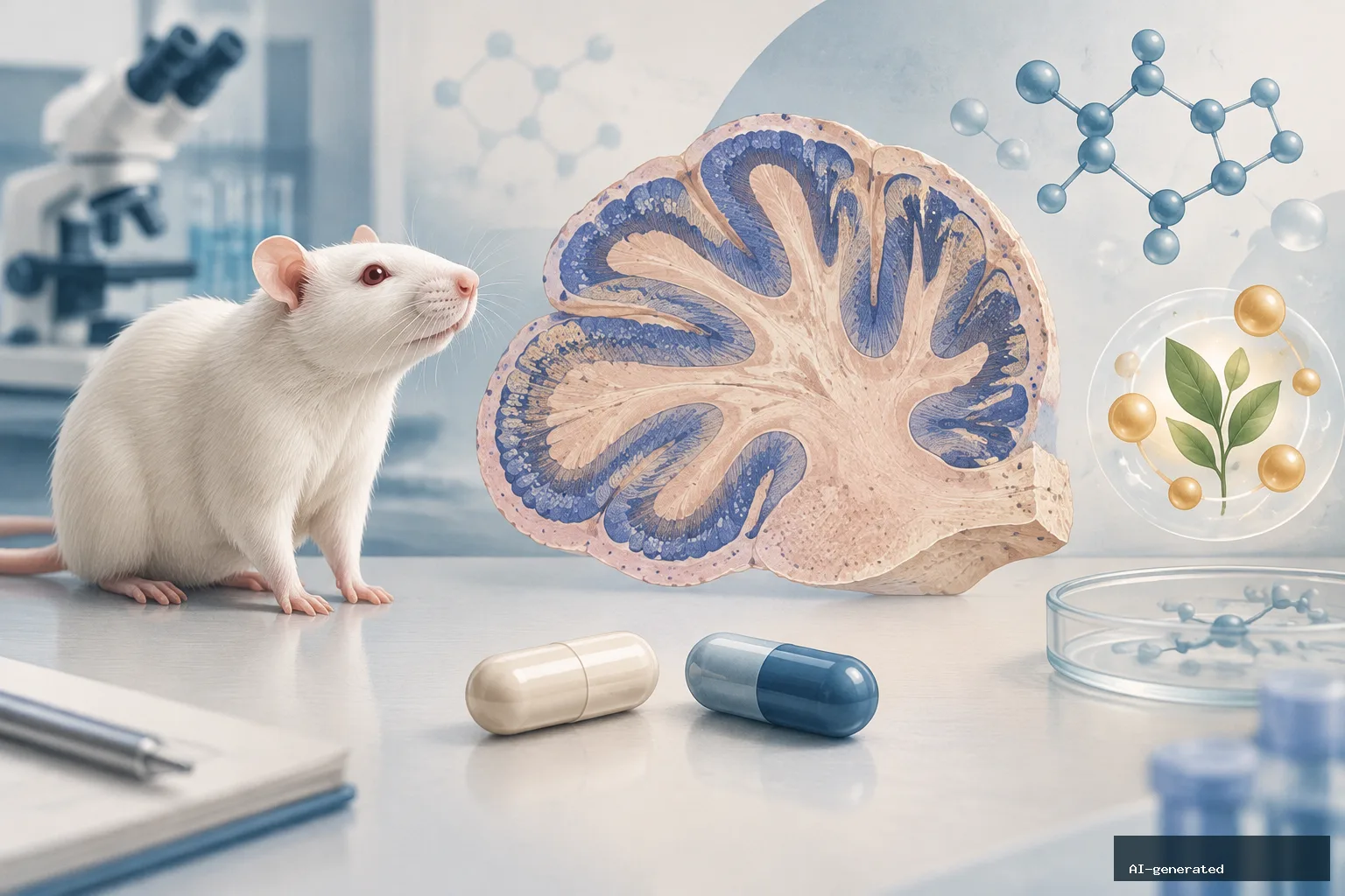 Losartan Reduced Signs of Cerebellar Injury in a Small Rat Study; Nanoparticle Form Showed Mixed Advantages — AI-generated editorial image