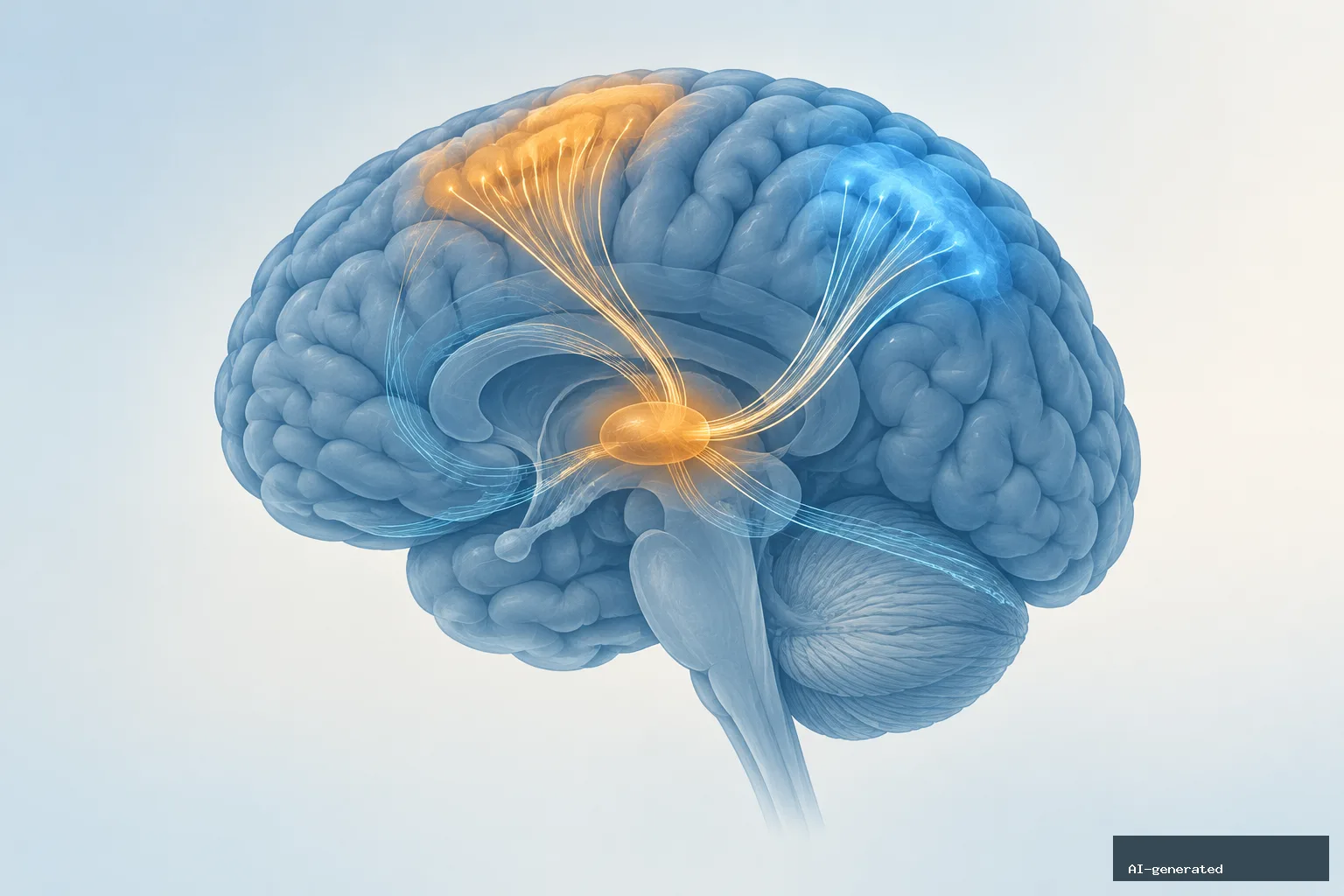 Two Months After Concussion, Subtle Changes Appeared in Key Brain Connections — AI-generated editorial image
